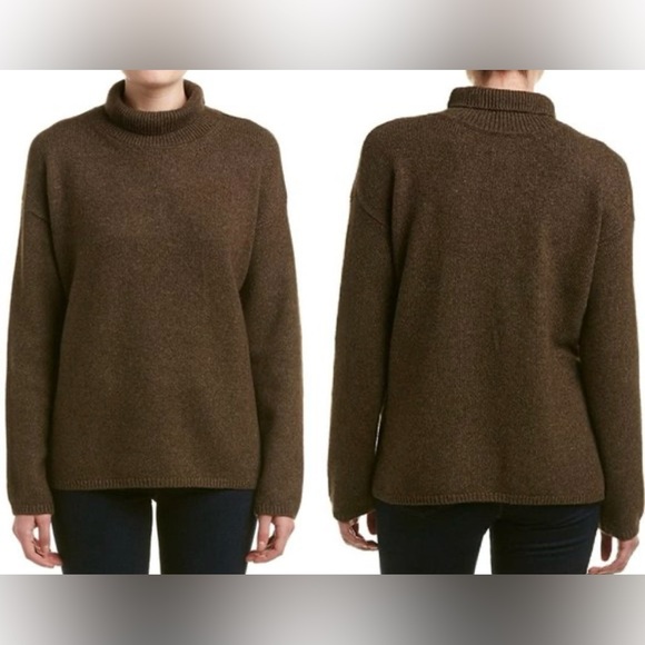 VINCE Wool Yak Blend Turtleneck Stretch Sweater Chocolate Brown Size Small - Picture 2 of 12